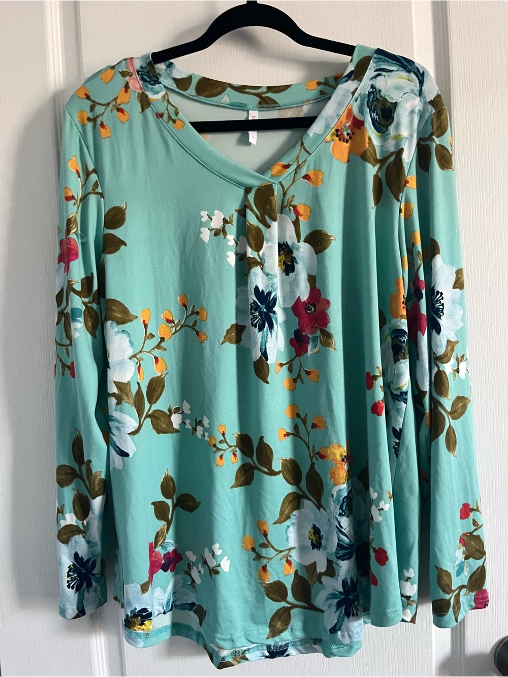 Women's 2 Piece Pajama Set Mint Floral V-Neck Long Sleeve Size XL Super Soft